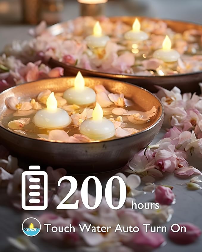 Homemory 48 Pack Waterproof Flameless Floating Tealights, Battery Flickering LED Tea Lights Candles - Wedding, Party, Centerpiece, Pool & SPA (Warm White)