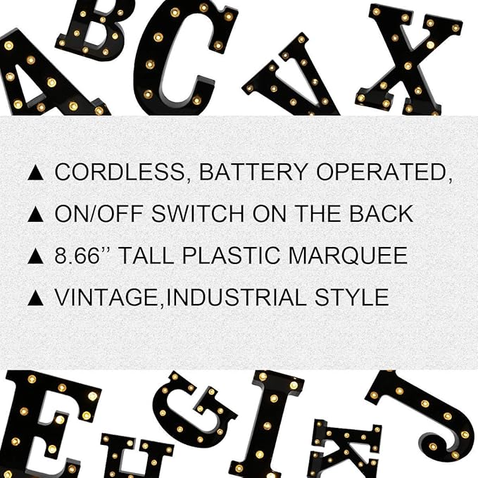 Light Up Black Alphabet Marquee Letters Sign LED Marquee Number Lights Sign for Night Light Home Bar Christmas Lamp Birthday Party Wedding Decoration P