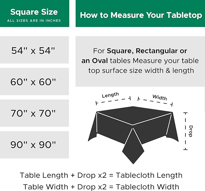 Biscaynebay Textured Fabric Christmas Square Table Cloth 60x60 Inch, Hunter Green Water Resistant Spill Proof Tablecloths for Dining, Kitchen, Wedding and Parties etc. Machine Washable