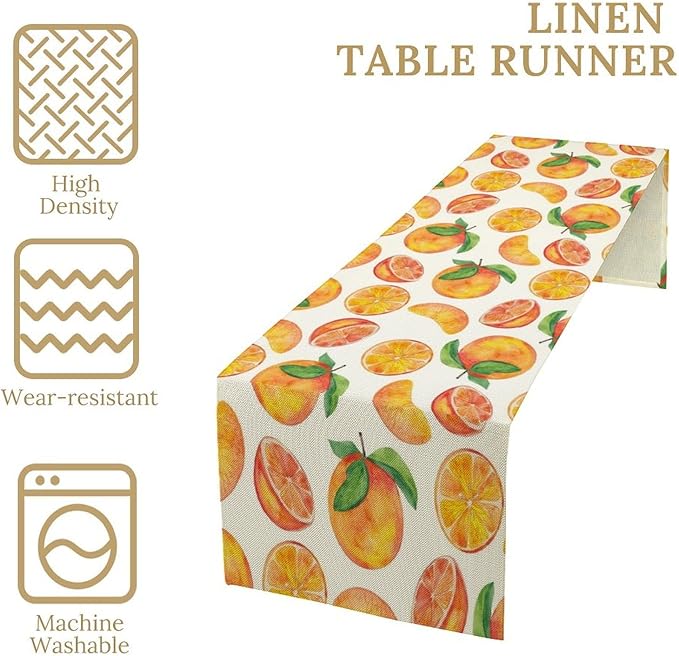 Watercolor Fruit Botanical Print Table Runner Spring Summer Orange Lemon Dinner Runner for Farmhouse Party Holiday Home Kitchen Dining Table Decor 13x36