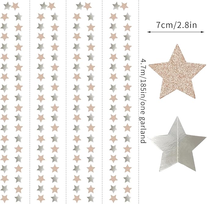 Champagne Glitter-Silver Party-Decorations Birthday Garland - 62ft Twinkle Little Star Hanging Streamers Banner,Boho Wedding Bridal Baby Shower Disco Christmas Bachelorette Engagement Decor Hugtmr