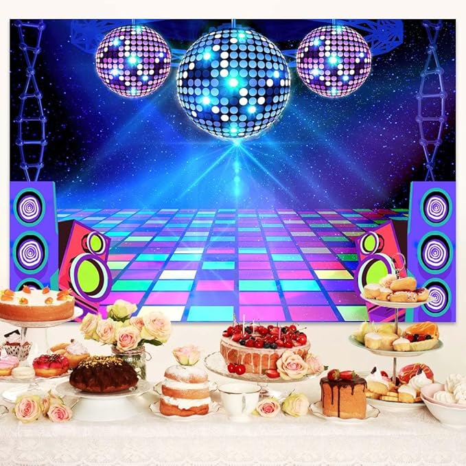 Disco Backdrop 7X5ft Retro Glow Party 70s 80s 90s Theme Stage Dance Background Disco Party Decoration Disco Ball Banner Dance Backdrop for Birthday Party Prom Portrait Photo Props Polyester, Green