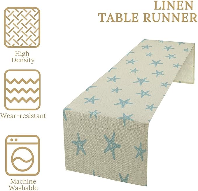 Sea Turtle Table Runner Marine Life Starfish Nautical Blue Green Ocean Theme Kitchen Table Decorations for Indoor Outdoor Home Party Decorations 13 * 90 Inch