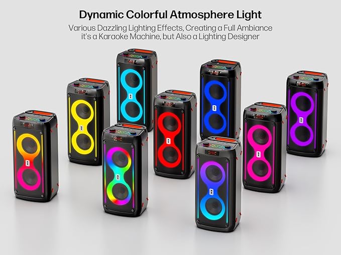 Karaoke Machine for Adults, Portable Bluetooth Speaker with 2 Wireless Microphones, PA System with Disco Lights for Big Party, Outdoor, Supports USB/TF/REC/AUX, Ideal Gifts for Family, Music Lover