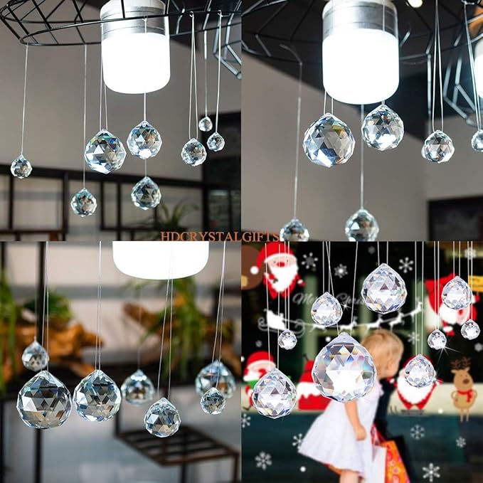 Crystalsuncatcher 10pcs Crystal Glass Ball Chandelier Prisms Pendants Parts Rainbow Crystal Suncatcher DIY Parts (20mm,Clear)