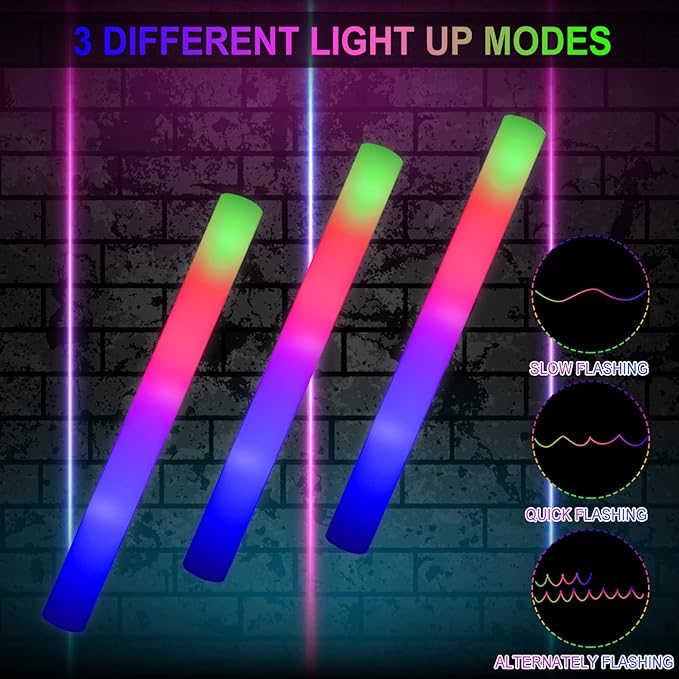 LifBetter 112 pcs Glow Foam Sticks, LED Glow Sticks 3 Modes Colorful Flashing, Foam Glow Sticks Bulk, Glow In The Dark Party Supplies for Weddings Parties Festivals Raves Concerts Sporting Events
