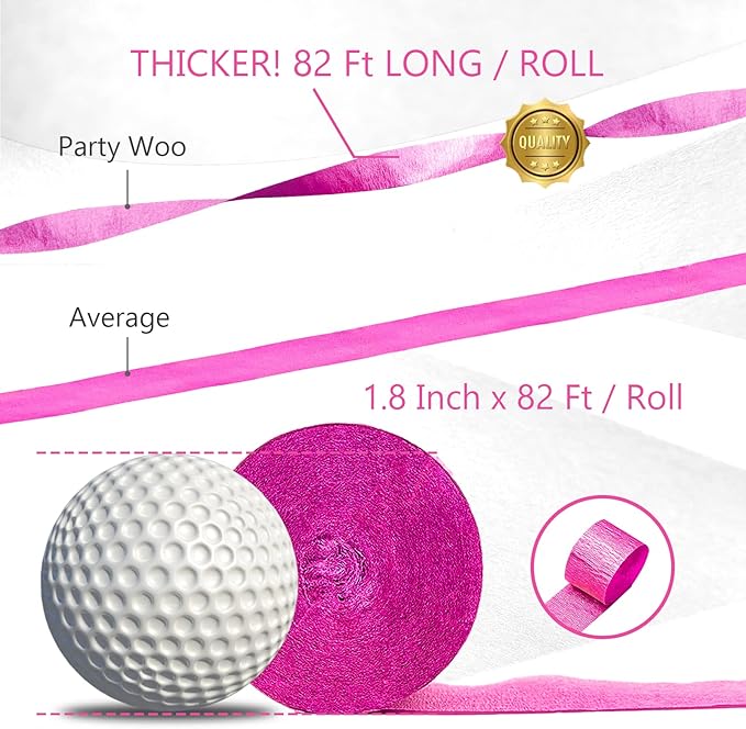 PartyWoo Crepe Paper Streamers 4 Rolls 328ft, Pack of Hot Pink and Pink Crepe Paper for Party, Wedding, Birthday, Baby Shower Decorations, Valentines Day Decorations (1.8 Inch x 82 Ft/Roll)