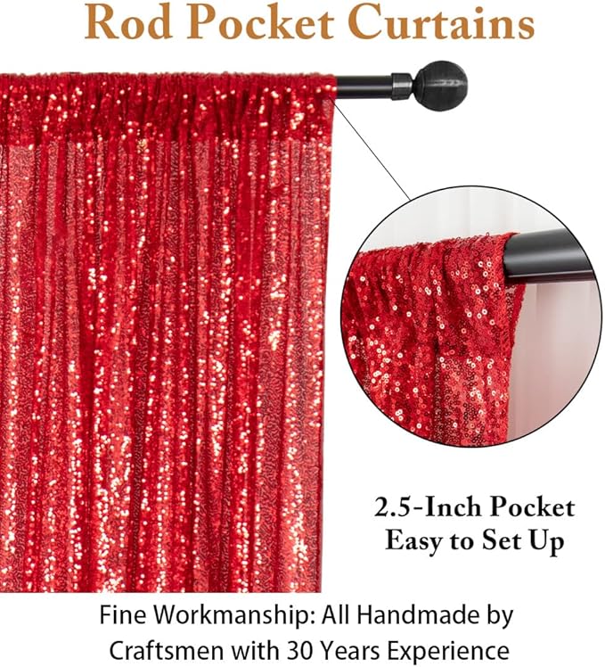 ShinyBeauty Sparkling Red Sequin Fabric Photography Backdrop 5FTx10FT | Glitter Birthday Party Decor, Studio Background for Events & Holiday Photo Booths