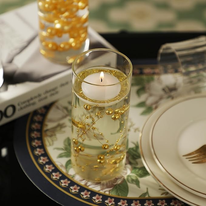 Set of 6 Glass Cylinder Vases for Centerpieces with 4 Pack Vase Filler 6 Pearl String 12 White Floating Candles for Centerpieces, Center Pieces for Table Wedding Party Home Decor 5, 6, 8 Inch