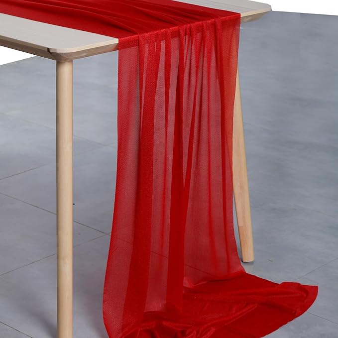 MDS Halloween Chiffon Table Runner - 20 Pack, 29 x 170 Inches, 14ft Each - Sheer Spooky Table Runners for Haunted House Parties, Trick-or-Treat Tables, Witchy Décor, Wedding & Events - Red