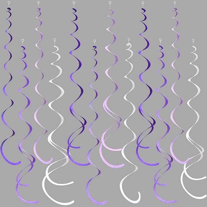 36Pcs Purple Hanging Swirl Decorations Ombre Purple Felt Swirl Streamer Spiral Ceiling Garland for Lavender Lilac Violet Birthday Wedding Bachelorette Baby Shower Graduation Holiday Hen Party Supplies