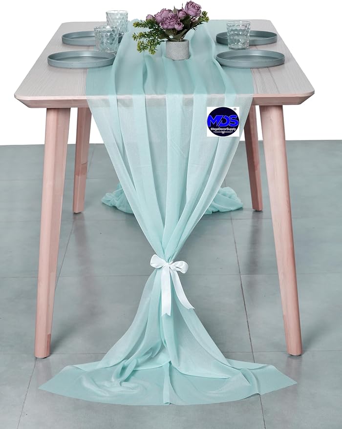 MDS Halloween Chiffon Table Runner - 5 Pack, 29 x 170 Inches, 14ft Each - Sheer Spooky Table Runners for Haunted House Parties, Trick-or-Treat Tables, Witchy Décor, Wedding & Events - Teal