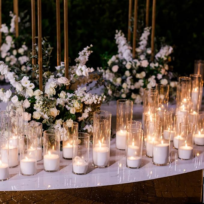 48 Pcs Thin Glass Cylinder Vases 2.5''/3.3'' Diameter 2mm Wall Thickness Clear Flowers Vase Hurricane Floating Candles Holders for Table Centerpieces Wedding Decor (3.3'' X 5.9'',7.9'',9.8'')