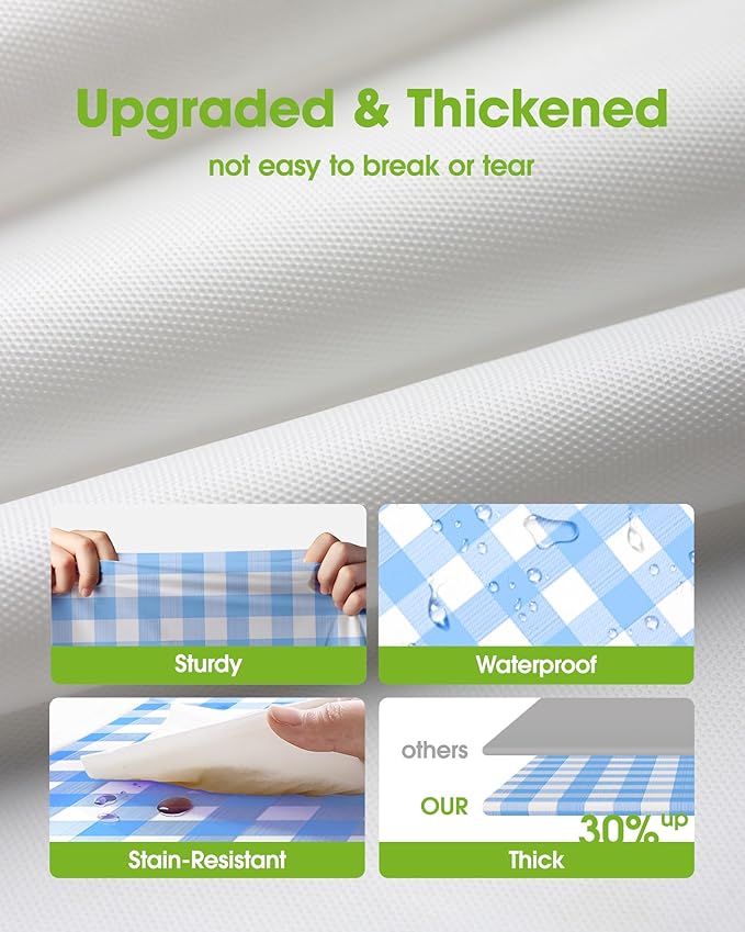 Pureegg Plastic Table Cloth Disposable 10 Pack, 54 x 108 Inch Table Cloths, Party, Picnic, Decorative Gingham Tablecloths, Rectangle, Blue and White Checkered Cover, Leakproof & Sturdy, Blue Plaid