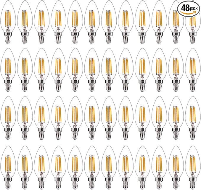 FLSNT 48 Pack LED Candelabra Bulbs 60W Equivalent, B11 Dimmable LED Chandelier Light Bulbs, E12 Base, 2700K Soft White UL,CA65 Listed.