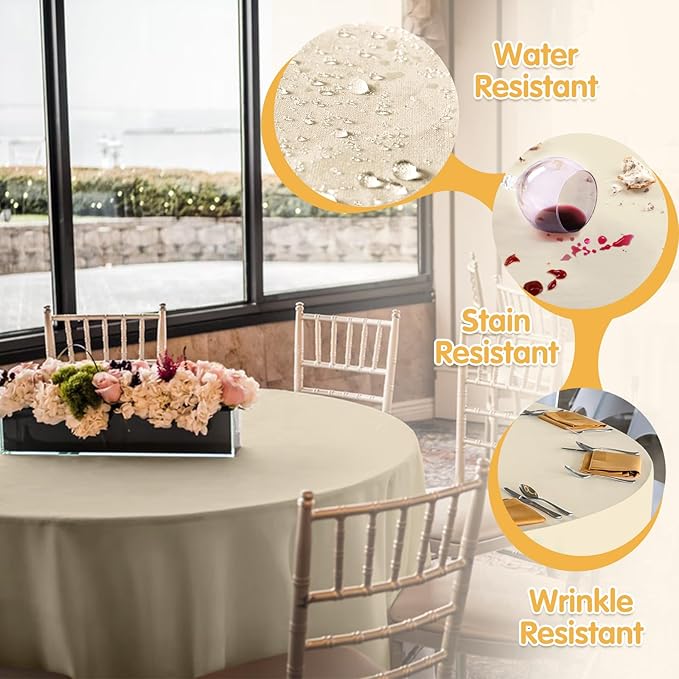 BRILLMAX 6 Pack Beige Round Tablecloths 120 Inch - Circle Bulk Linen Polyester Fabric Washable Table Cloth Cover for Wedding Reception Banquet Birthday Party Buffet Restaurant