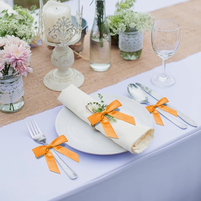 50Pcs Orange Twist Tie Bows for Gift Wrapping 2.5" Satin Ribbon Bow for Treat Bags Balloons Birthday Party Favors Wedding Decorations