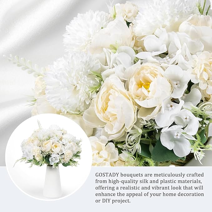 12 Packs Peonies Artificial Flowers,Silk Artificial Peonies Flowers Fake Peony Faux Floral Arrangements Bouquet for Centerpiece Table Wedding Party Home Decor White