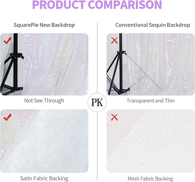 SquarePie Sequin Backdrop Non-Transparent Background Sparkly Curtain for Wedding Party 6FT x 8FT Iridescent