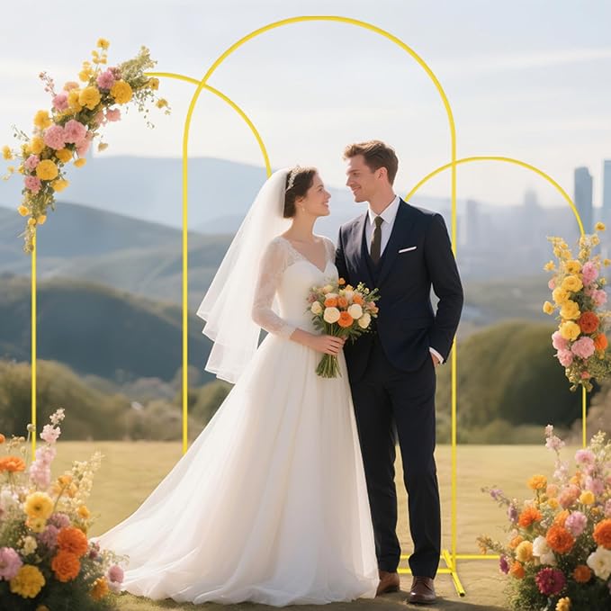 Metal Arch Backdrop Stand and White Wedding Arch Cover Set 7.2FT 6.6FT 6FT Wedding Arched Frame Balloon Arch Backdrop Stand with Spandex Arched Covers for Baby Shower Bridal Banquet Decor