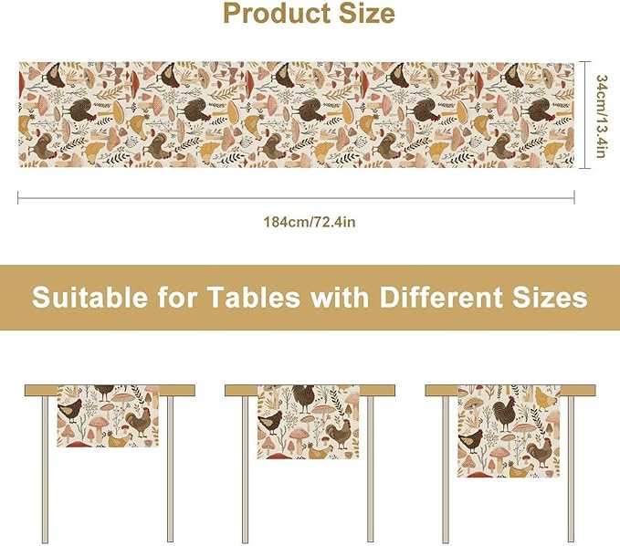 Mushroom Table Runner,Retro Natural Plant Famhouse Table Runner for Kitchen Dining Table Home Party Decoration 13x90 Inch