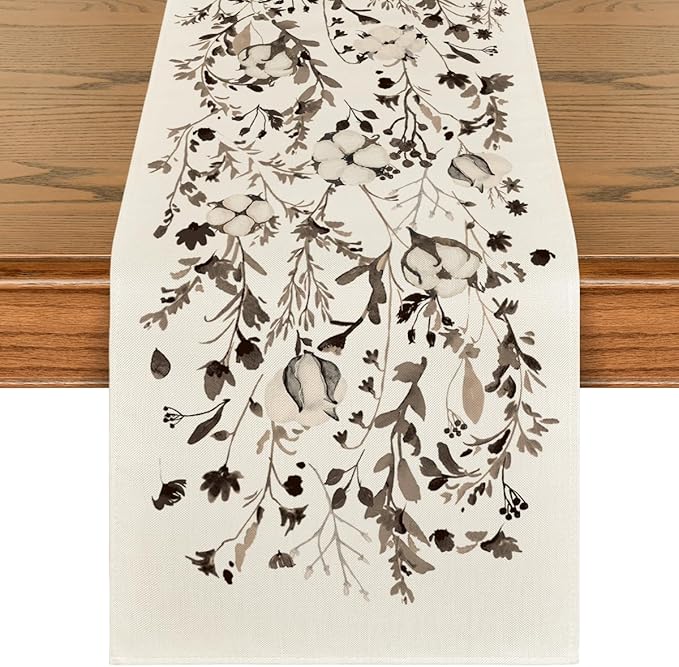 Artoid Mode Leaves and Flowers Cotton 210 GSM Winter Table Runner, Seasonal Christmas Kitchen Dining Table Decoration for Home Party Decor 13x36 Inch
