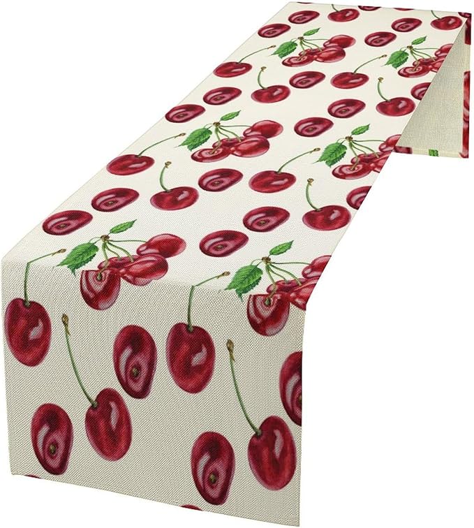 Red Cherry Table Runner Watercolor Tropical Fruit Spring Summer Wild Berry Dinner Runner for Girl Baby Shower Party Holiday Home Kitchen Dining Table Decor 13x120