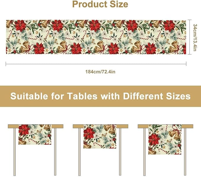 Christmas Table Runner, Seasonal Winter Xmas Holiday Kitchen Dining Table Decoration for Home Party Decor 13x108 Inch