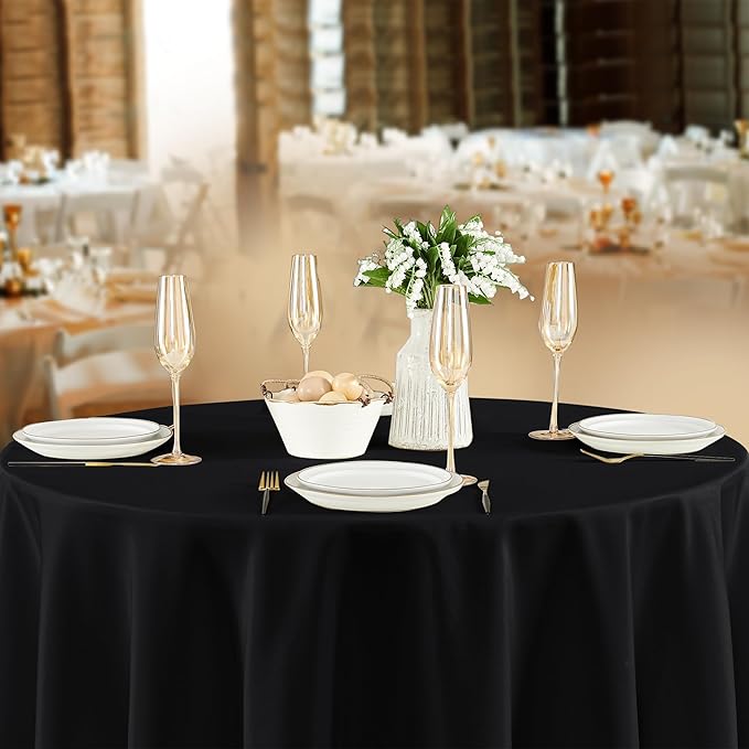 Fitable 8 Pack Round Tablecloths: Stain Resistant Wrinkle Free Circle Table Clothes, Washable Reusable Polyester Table Covers for Wedding Party Birthday Banquet Reception(Black, 70 Inch)