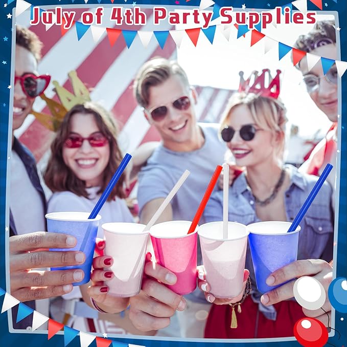 120 Pcs Plastic Straws Red Blue White Star Shaped Straws Patriotic Disposable Drinking Cute Straw for Veterans Day 4th of July Independence Day Party Beverage Cocktail Remembrance Supplies