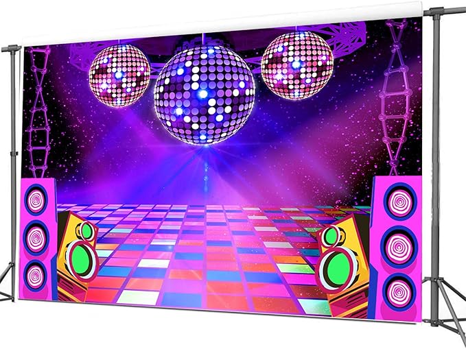 Dance Party Backdrop Retro 80s 90s Theme Stage Dance Ball Music Birthday Party Decoration DJ Photography Background 8 x 6 ft for Baby Shower Picture Photo Shoot Polyester Fabric, Blue