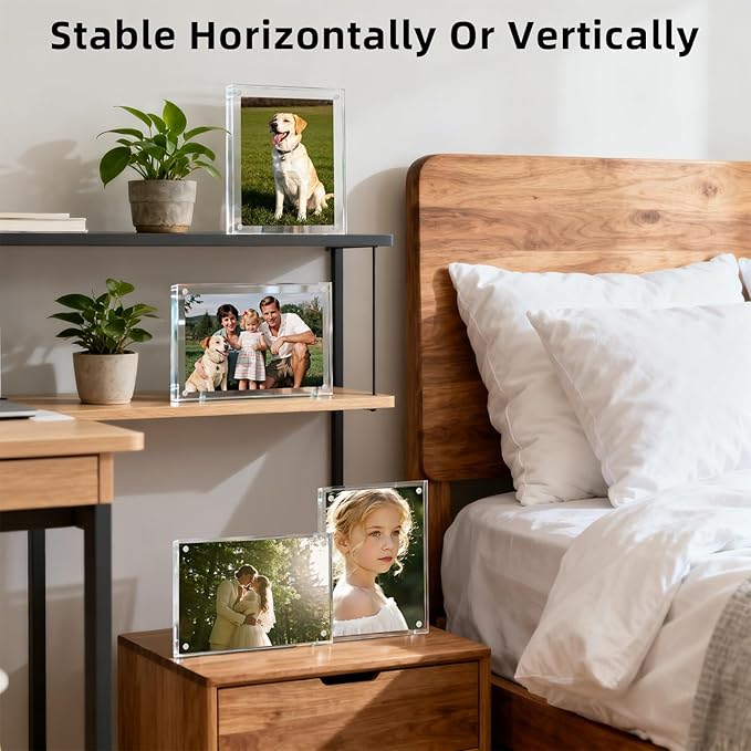 Magnetic Acrylic Picture Frame 4x6 (3-Pack) – Clear Lucite Double-Sided Frameless Photo Display 20mm Thick, UV Resistant with Strong Magnets for Home, Office, and Gift