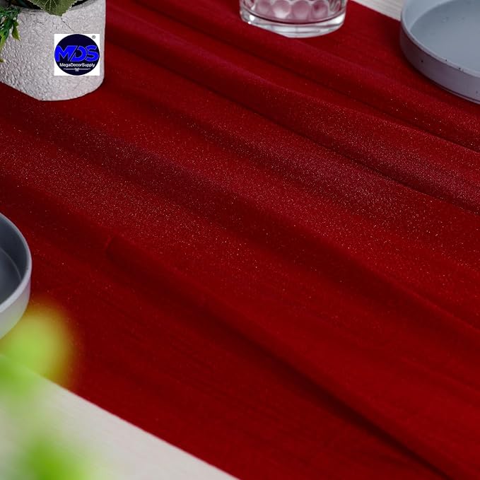 MDS Halloween Chiffon Table Runner - 25 Pack, 29 x 170 Inches, 14ft Each - Sheer Spooky Table Runners for Haunted House Parties, Trick-or-Treat Tables, Witchy Décor, Wedding & Events - Apple red