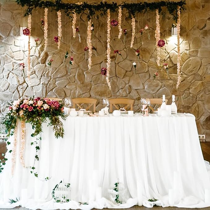 1 Pack Cheesecloth Table Runner 10Ft Christmas Gauze Boho Table Runners for Wedding Decor Bridal Shower Decorations Baby Shower Party(35" x 120")