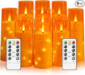 Flameless LED Candles with Timer 9 Pc Flickering Flameless Candles for Romantic Ambiance and Home Decoration Stable Acrylic Shell,with Embedded Star String，Battery Operated Candles（Orange）