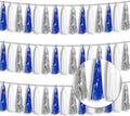 3P Metallic Fringe Tassel Banner Garland Foil Tinsel Streamer Wall Hanging Curtain Backdrop Banner for Parade Floats, Graduation Decorations, Retirement Party Decorations(Navy Blue White Silver)