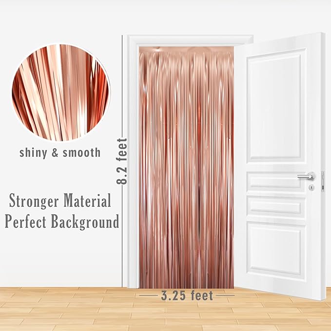 GOER 3.2 ft x 8.2 ft Metallic Tinsel Foil Fringe Curtains Party Photo Backdrop Party Streamers for Birthday,Graduation,New Year Eve Decorations Wedding Decor (5 Pcs,Matte Rose Gold,Thick Material)