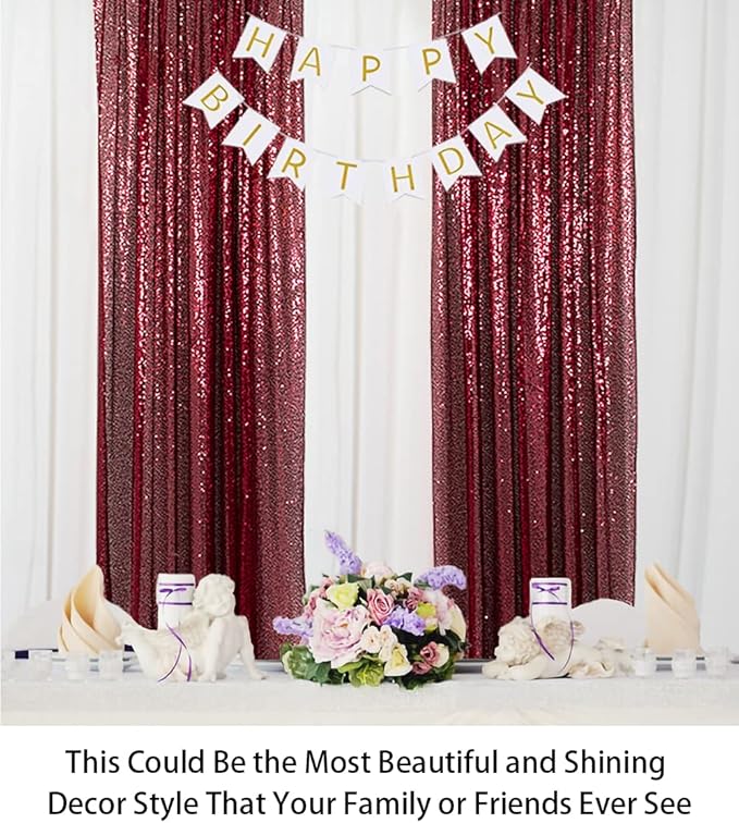 ShinyBeauty Sparkle Backdrop Curtain Burgundy 2 Panels Set Sequin Photo Backdrop Wine 2FTx8FT Sequin Backdrop Curtain Pack of 2-1220S