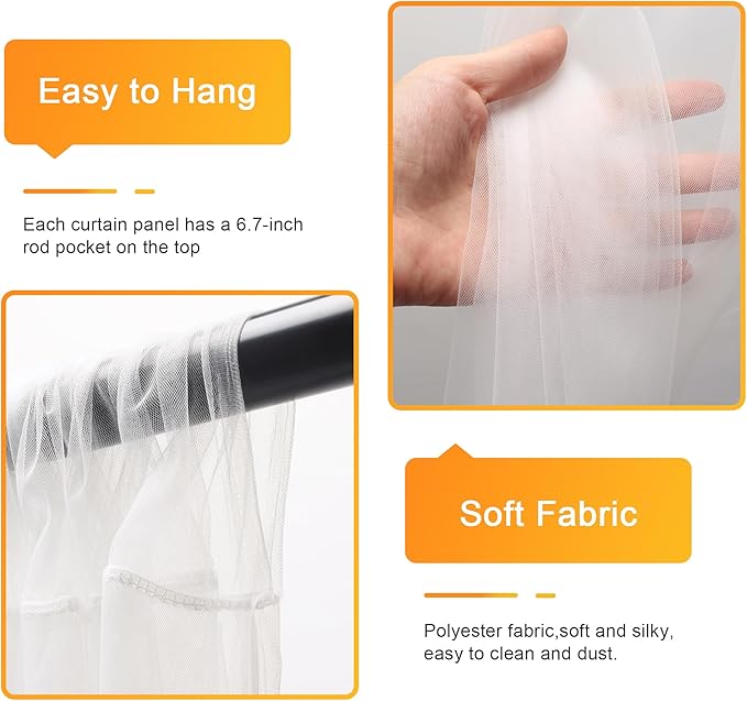 Fomcet Tulle Backdrop Curtains Ivory 30FT X 8FT Tulle Curtains with Lights String Sheer Curtain Backdrop for Parties Wedding Baby Shower Photo Shoot Decorations (6 Panels 5 x 8FT)