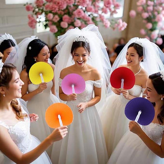 12 Packs Decorative Paper Folding Hand Fans Handheld,Purle Round Foldable Wedding Fans Chinese and Japanese Fans Bulk for Bridal Guest Church Party Favors Dancing Birthday DIY
