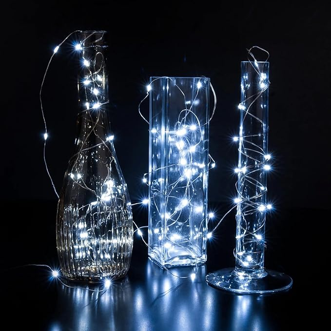 8 Pack White Fairy Lights 7Ft 20 LED Twinkle String Lights 3 Modes Battery Operated Waterproof Firefly Starry for Mason Jar Party Wedding Christmas Valentines Day Table Centerpieces,Cold White