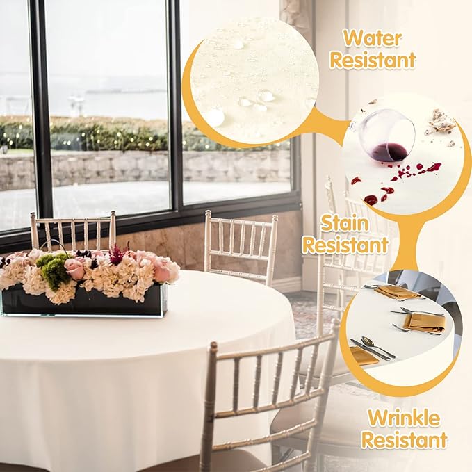 BRILLMAX 4 Pack Ivory Round Tablecloths 120 Inch - Circle Bulk Linen Polyester Fabric Washable Table Cloth Cover for Wedding Reception Banquet Birthday Party Buffet Restaurant