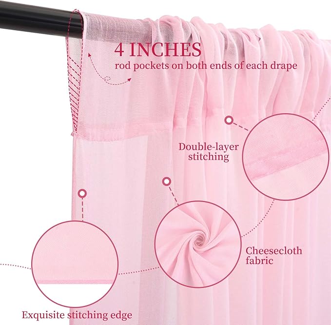 6 Panels Pink Ceiling Drapes for Wedding 5ftx30ft Ceiling Drapes Wedding Arch Draping Fabric Cheesecloth Sheer Curtain Romantic Ceiling Decorations for Weddings Party Banquet Ceremony Stage