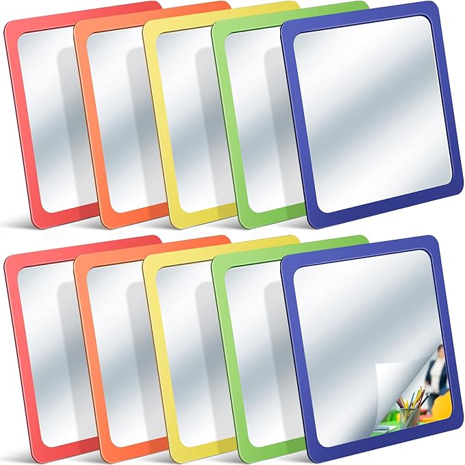 Dandat 10 Pcs Small Mirrors for Kids 6 x 6 Inch Square Shatter Proof Reflector Toddler Glass Plastic Reflector for Classroom DIY Craft Preschool Facial Expression (Multicolor)