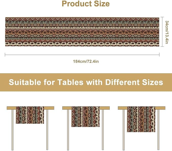 Retro Cabin Table Runner Rustic Bear Forest Farmhouse Lodge Jungle Table Runner for Dinner Party Living Room Kitchen Aztec Vintage 13x120 Inch