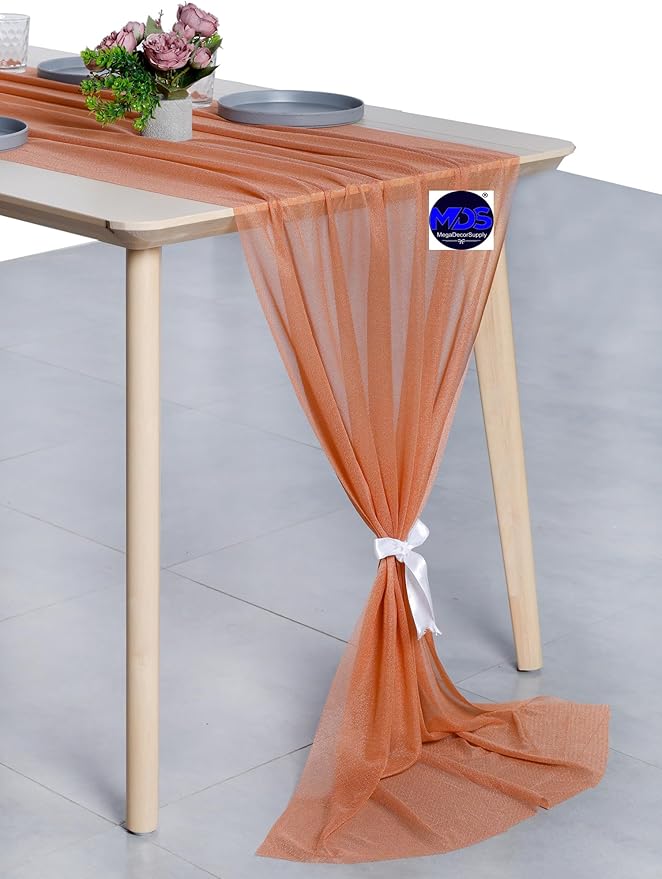 MDS Halloween Chiffon Table Runner - 1 Pack, 29 x 170 Inches, 14ft Each - Sheer Spooky Table Runners for Haunted House Parties, Trick-or-Treat Tables, Witchy Décor, Wedding & Events - Coral Peach