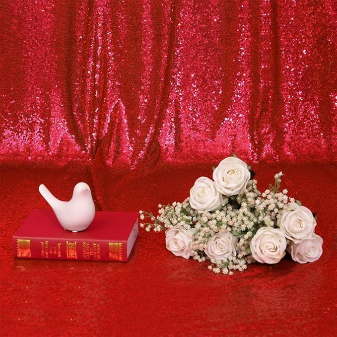Eternal Beauty Red Sequin Backdrop, 20x10 Ft Glitter Background Curtains for Christmas Shimmer Photography Party Wedding Birthday Back Drop Decor