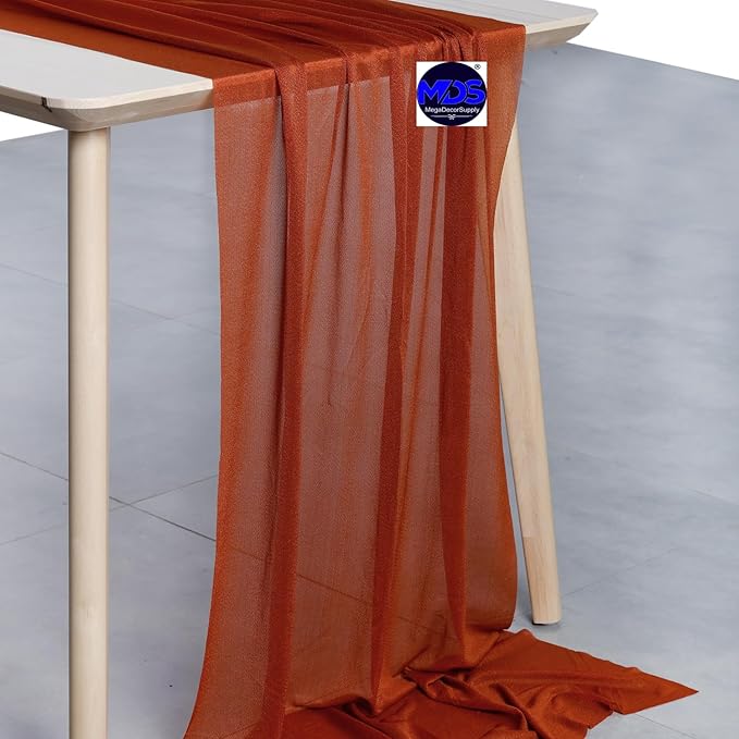 MDS Halloween Chiffon Table Runner - 12 Pack, 29 x 170 Inches, 14ft Each - Sheer Spooky Table Runners for Haunted House Parties, Trick-or-Treat Tables, Witchy Décor, Wedding & Events - Terracotta