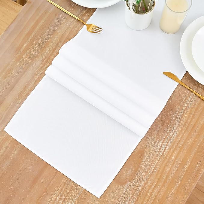 2 Pack White Small Short Table Runner 12 x 48 Inch Solid Color Runners Coffee Table Dresser for Daily Party Home Decoration