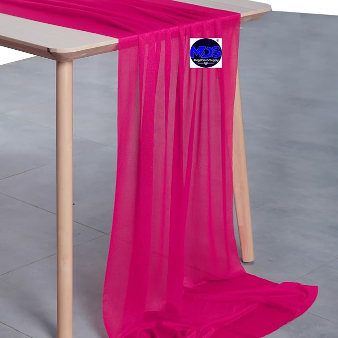 MDS 25 Pack 10ft Chiffon Table Runner 29 x 120 Inches Sheer Wedding Runner Romantic Rustic Table Runner for Wedding Decorations, Birthday Parties, Bridal Shower Party Arch Decor - Hot Pink